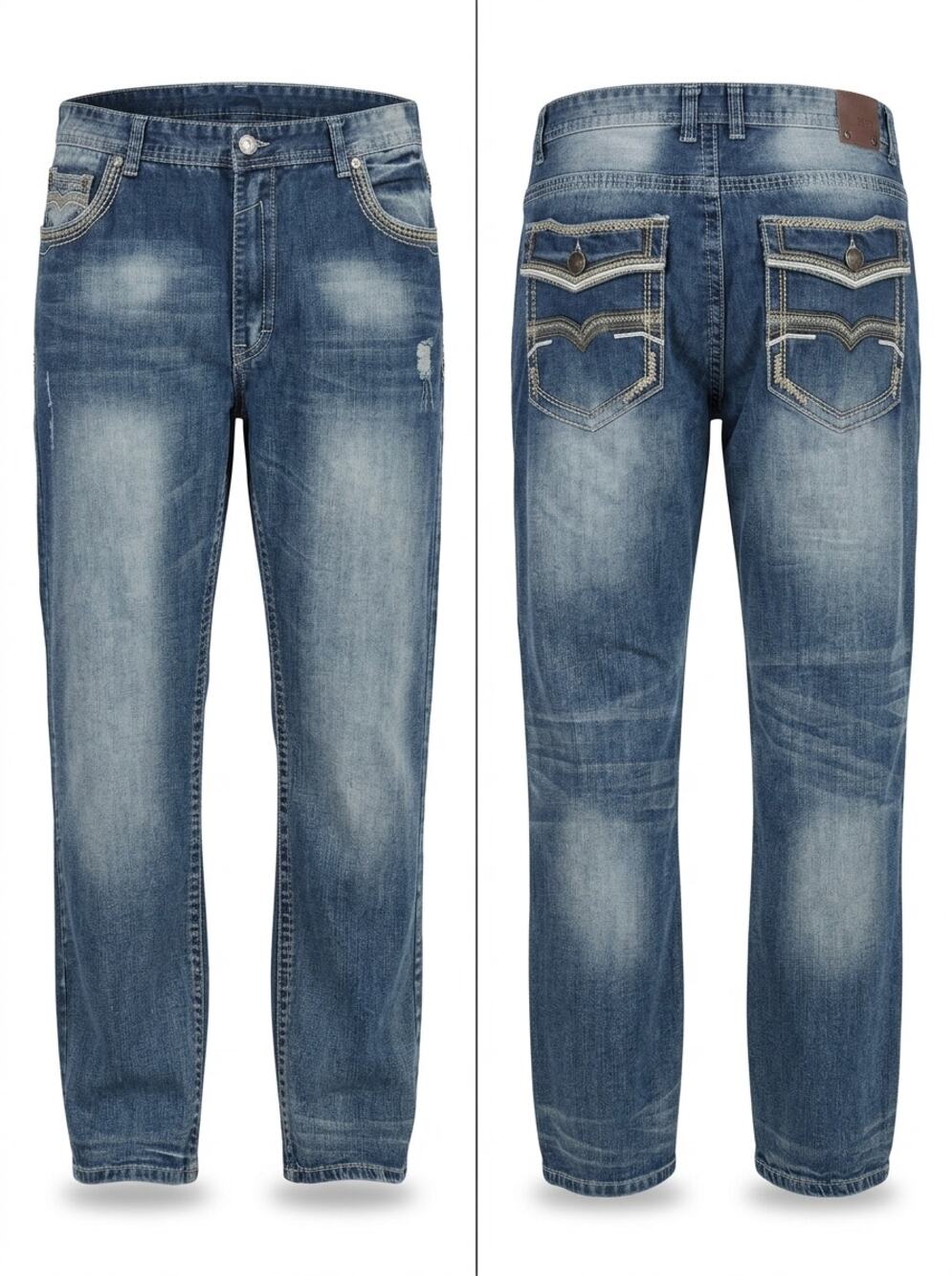 Gs115 Blue Distressed Embroidered Flap Pocket Heavy Jeans Men Size 42